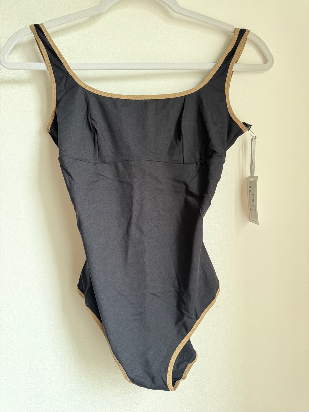 Paladini - Black One-Piece Swimsuit With Tan Trim - Classic Scoop Neck